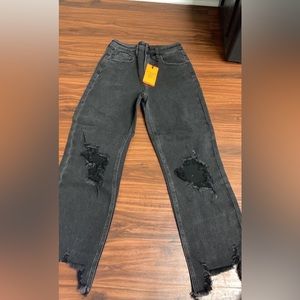 Black denim cropped risen jeans
